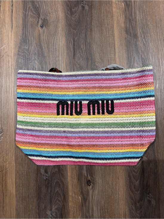 Miu Miu Handbags - Rainbow Striped Crochet Tote in Pink, Blue, Yellow and Green